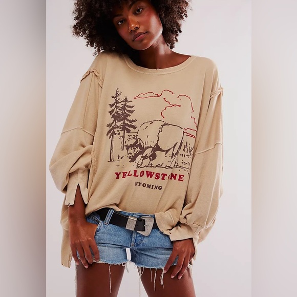 NWT Free People Graphic Yellowstone Camden Pullover Sweatshirt - Picture 3 of 12